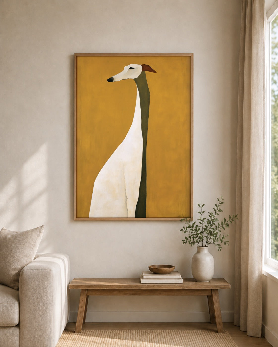 The Watchful Hound framed wall art styled on an interior wall